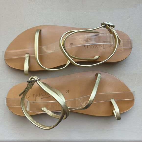 KJacques Loki Ombeline Metallic Gold Flat Criss Cross Strappy Sandal EU 40 US 10 - Picture 3 of 13